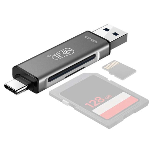 KAWAU C256Q Type-C+USB for SD TF Memory Card Reader Aluminum Alloy OTG Phone Adapter - 1