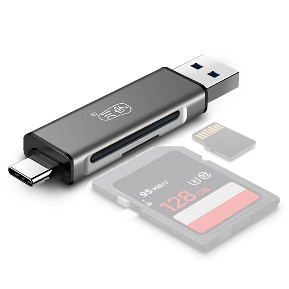 KAWAU C350Q USB3.0+Type-C Mobile Phone OTG 5Gbps Card Reader Portable Mini Aluminum Alloy Card Reader with SD / TF Card Ports - 1