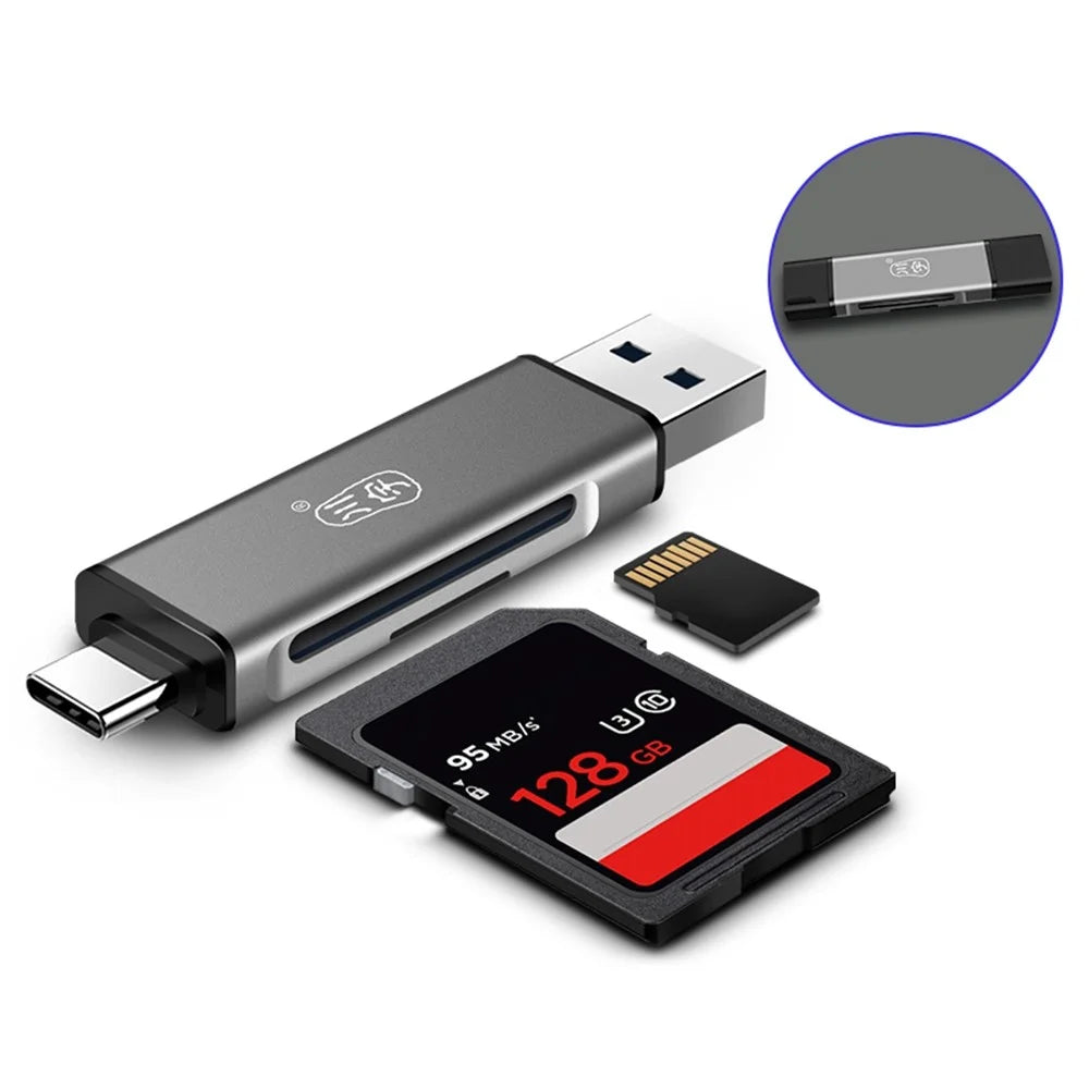 KAWAU C350Q USB3.0+Type-C Mobile Phone OTG 5Gbps Card Reader Portable Mini Aluminum Alloy Card Reader with SD / TF Card Ports - 2