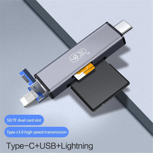 KAWAU C350TL USB3.0+Type-C+Lightning Card Reader Portable Cell Phone OTG Card Reader with TF / SD Interface - 2
