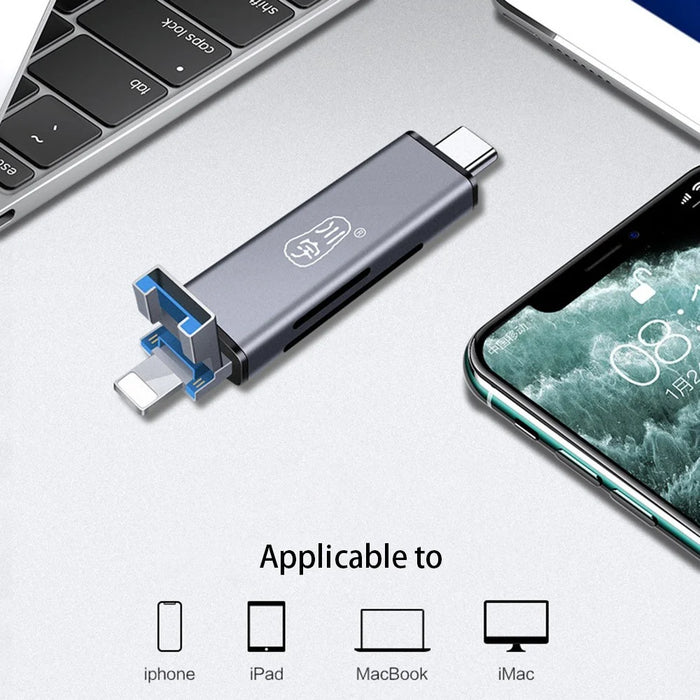 KAWAU C350TL USB3.0+Type-C+Lightning Card Reader Portable Cell Phone OTG Card Reader with TF / SD Interface - 4