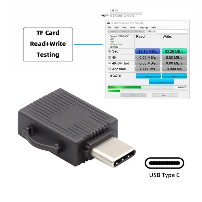 UC-137 USB3.0 Type-C Plug TF Memory Card Reader High Speed Phone Table Laptop Data Transfer Adapter - 3