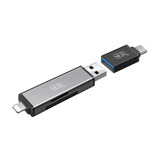 KAWAU C350TL iP+USB3.0+Type-C Card Reader Adapter Support SD / TF Card Aluminum Alloy Cellphone OTG Card Reader - 1