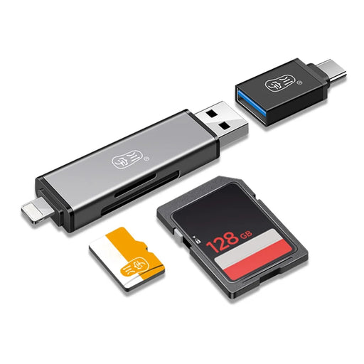 KAWAU C350TL iP+USB3.0+Type-C Card Reader Adapter Support SD / TF Card Aluminum Alloy Cellphone OTG Card Reader - 2