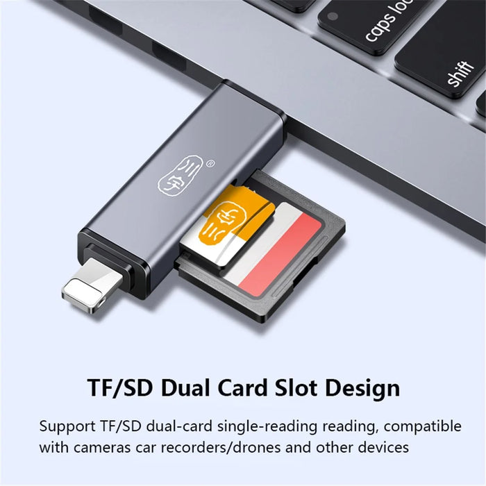 KAWAU C350TL iP+USB3.0+Type-C Card Reader Adapter Support SD / TF Card Aluminum Alloy Cellphone OTG Card Reader - 3