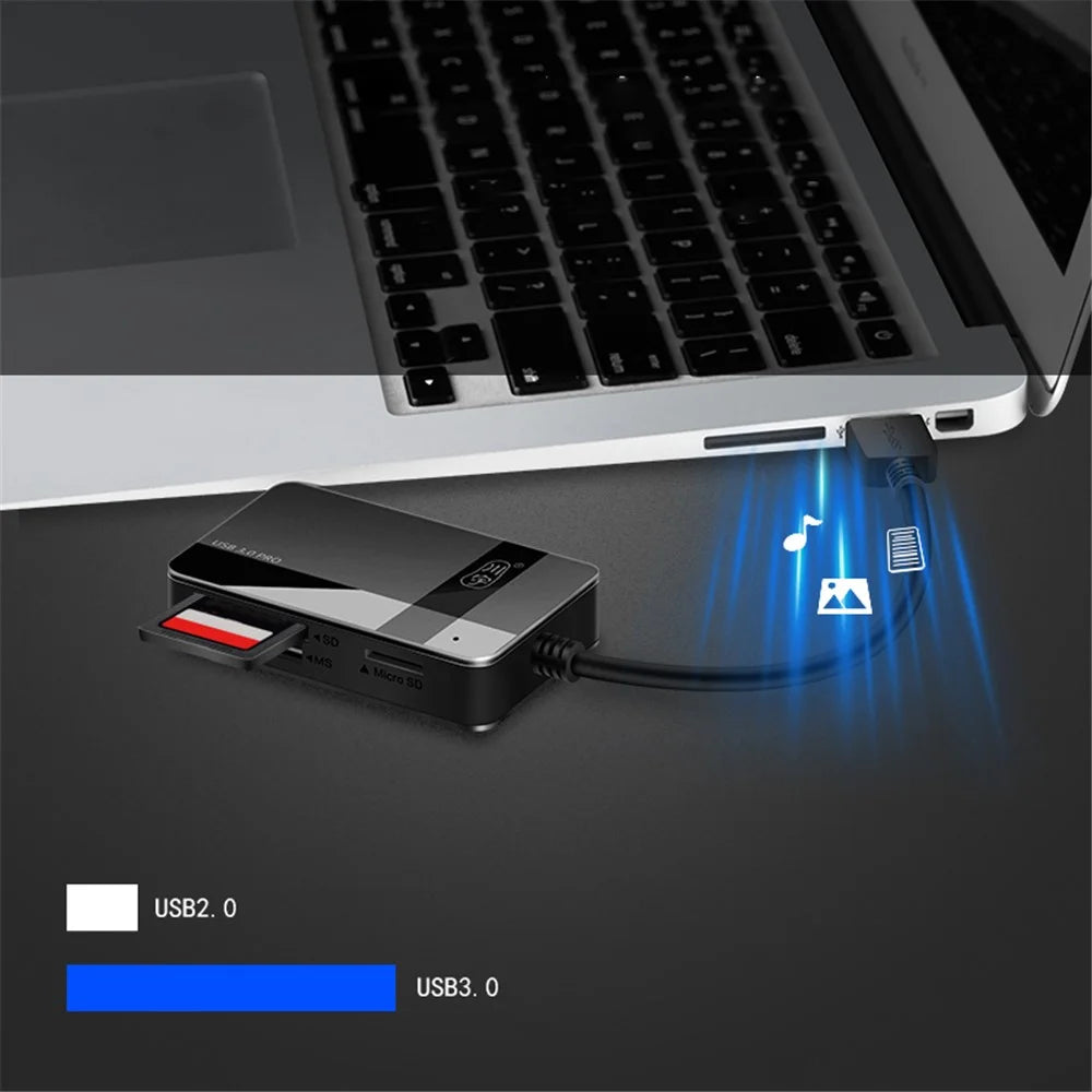 KAWAU C369DUO USB3.0 Card Reader Adapter Support CF / TF / SD / MS Portable 4-in-1 Cabled Card Reader - 2