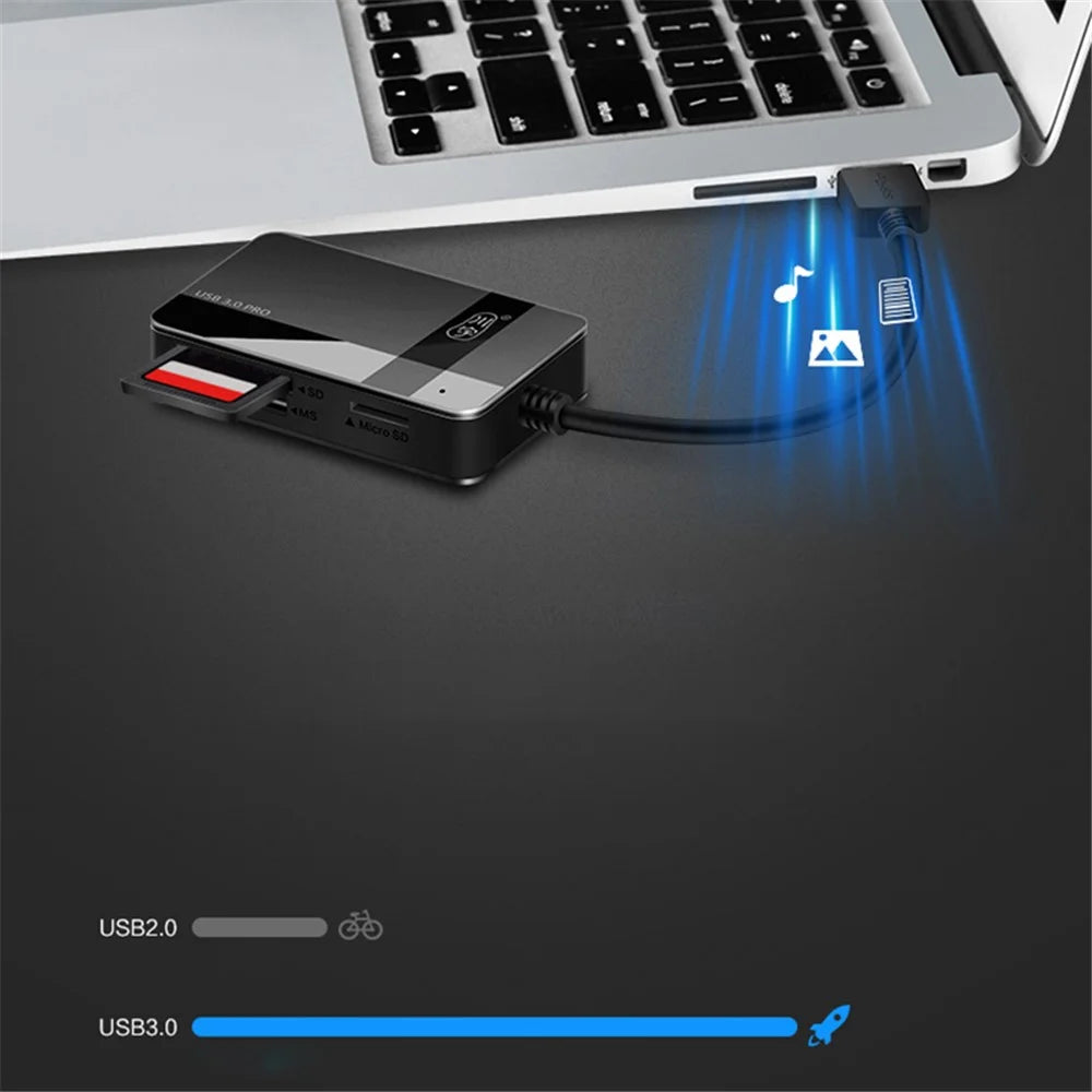 KAWAU C369DUO USB3.0 Card Reader Adapter Support CF / TF / SD / MS Portable 4-in-1 Cabled Card Reader - 6