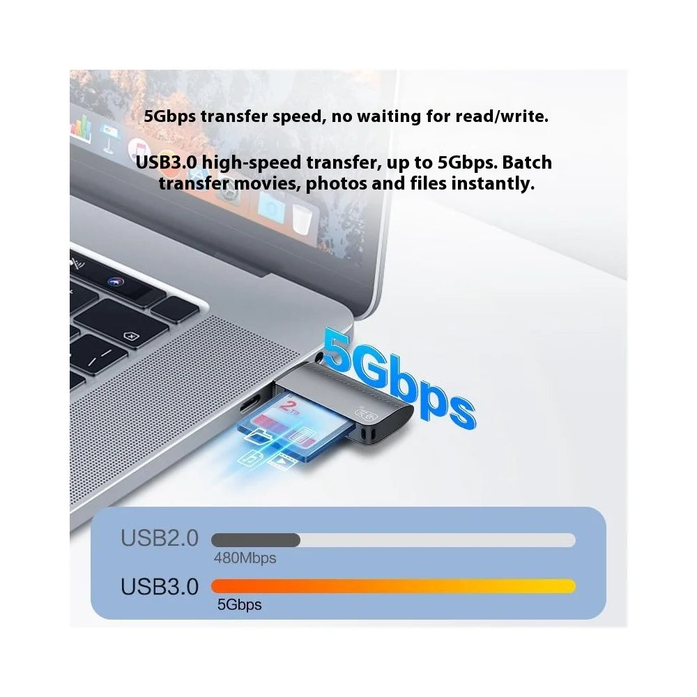 KAWAU C370 USB3.0 SD+TF 2-in-1 Card Reader Portable Mini Metal Card Reader with Single Drive Letter - 5