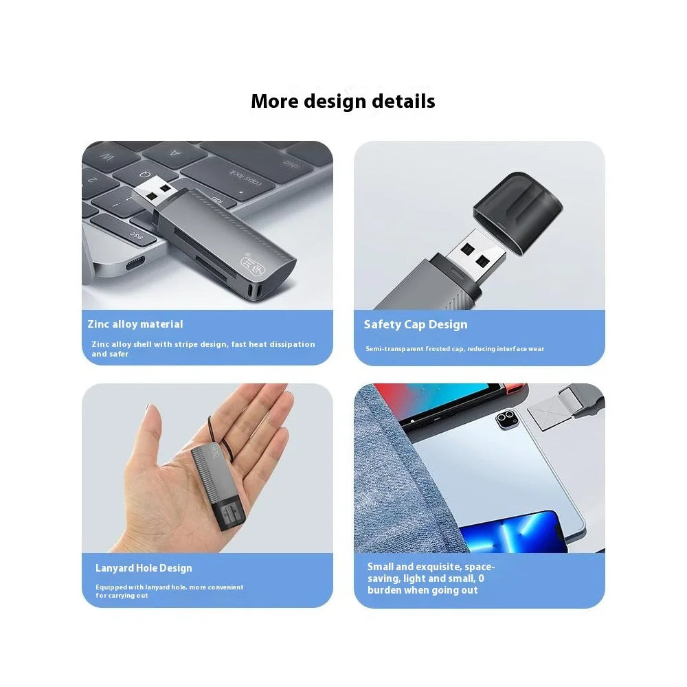 KAWAU C370 USB3.0 SD+TF 2-in-1 Card Reader Portable Mini Metal Card Reader with Single Drive Letter - 7