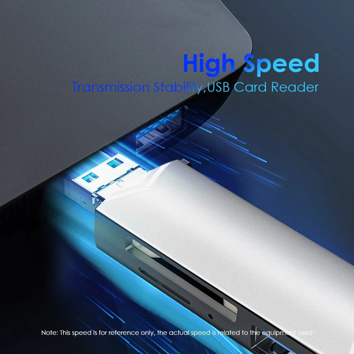 MICRODRIVE 6-in-1 Aluminum Alloy Card Reader with USB2.0 / Type-C Plug - Grey - 5