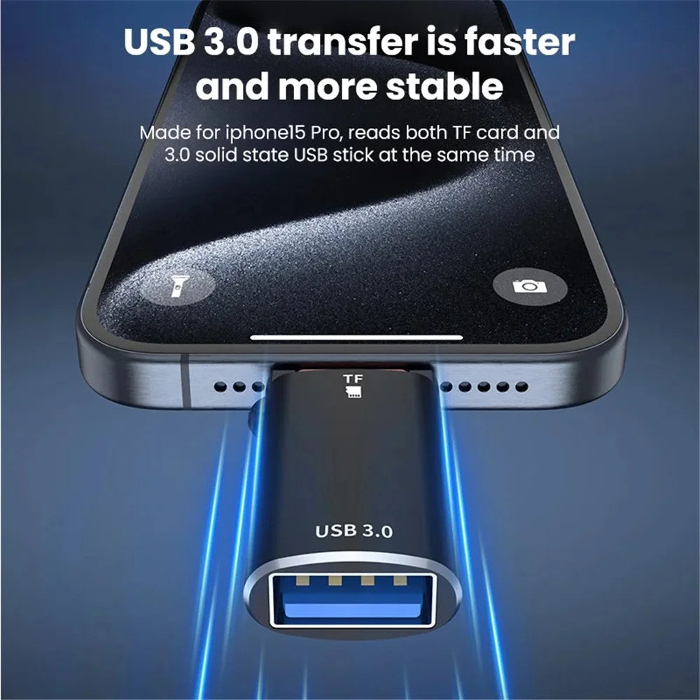 JS-72 High-Speed USB 3.0 Converter Type-C OTG Adapter with TF Card, USB Drive 2-in-1 Card Reader - Black - 2