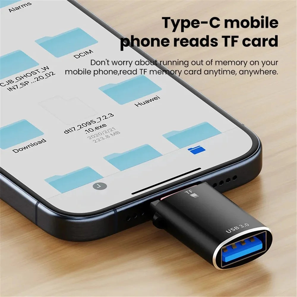 JS-72 High-Speed USB 3.0 Converter Type-C OTG Adapter with TF Card, USB Drive 2-in-1 Card Reader - Black - 3