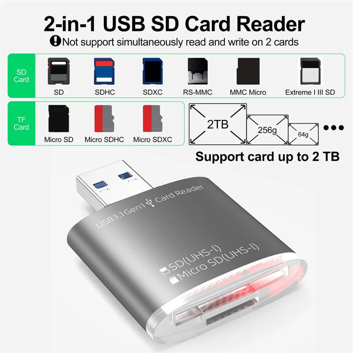 For PC Laptop Camera 2-in-1 SD / TF to USB 3.0 Card Reader Supports SDHC SDXC MMC UHS-I - Tarnish - 4