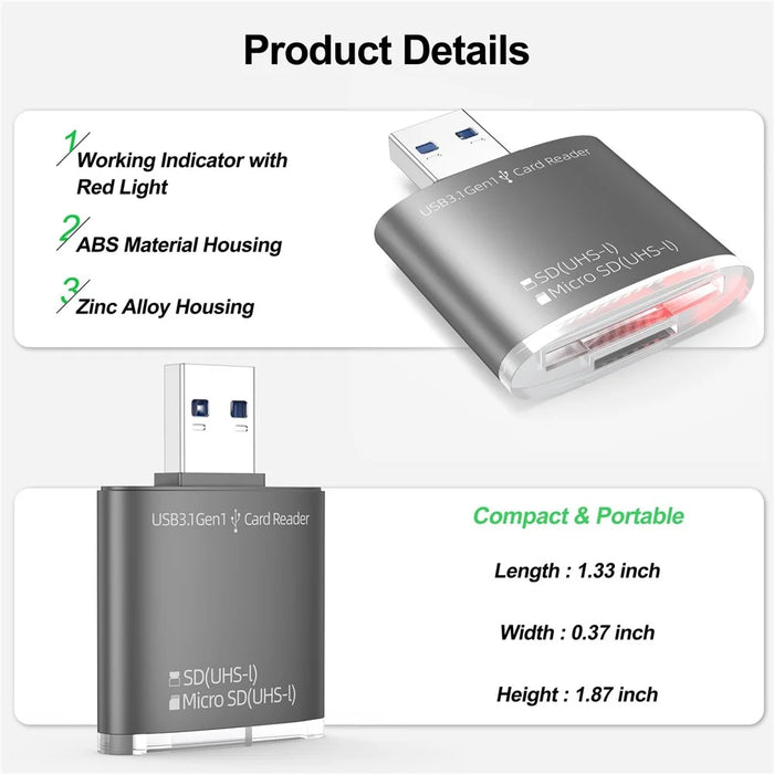 For PC Laptop Camera 2-in-1 SD / TF to USB 3.0 Card Reader Supports SDHC SDXC MMC UHS-I - Tarnish - 7