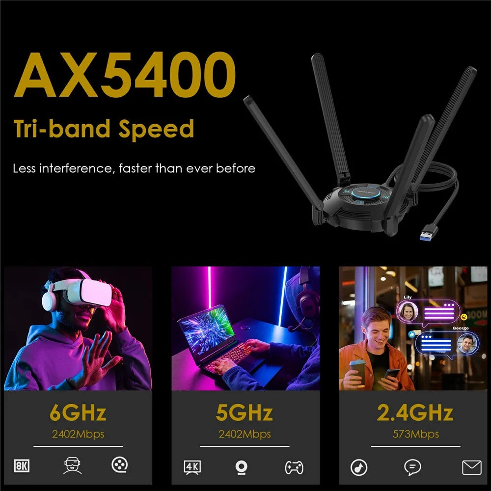 WAVLINK WN695X2 AX5400 Tri-Band Wireless Adapter USB WiFi 6 Dongle 4 Antennas Receiver - 4