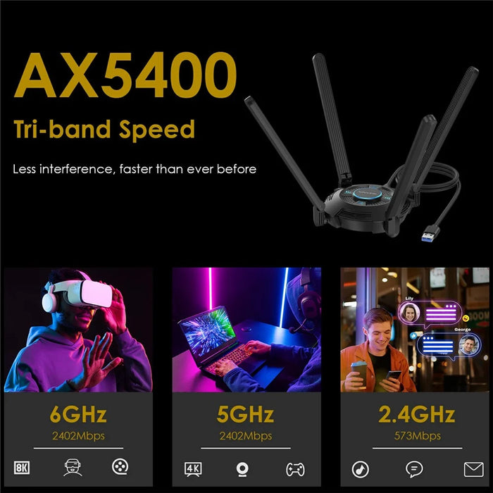 WAVLINK WN695X2 AX5400 Tri-Band Wireless Adapter USB WiFi 6 Dongle 4 Antennas Receiver - 4