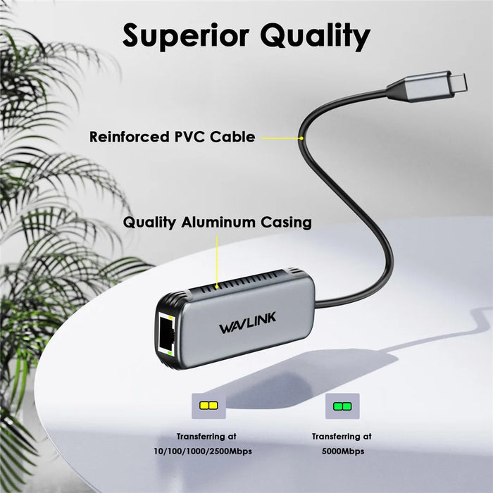 WAVLINK WL-NWU340G USB-C to RJ45 Gigabit Ethernet Adapter 5Gbps Wired Network Converter - 2