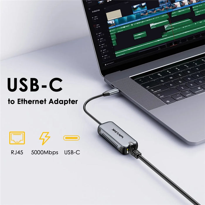 WAVLINK WL-NWU340G USB-C to RJ45 Gigabit Ethernet Adapter 5Gbps Wired Network Converter - 3