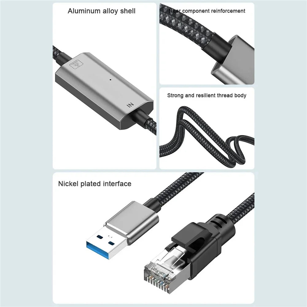 2m Gigabit Ethernet USB Adapter Cable USB3.0 to RJ45 LAN Network Cable 1000 / 100 / 10Mbps for Laptop / Desktop - 5