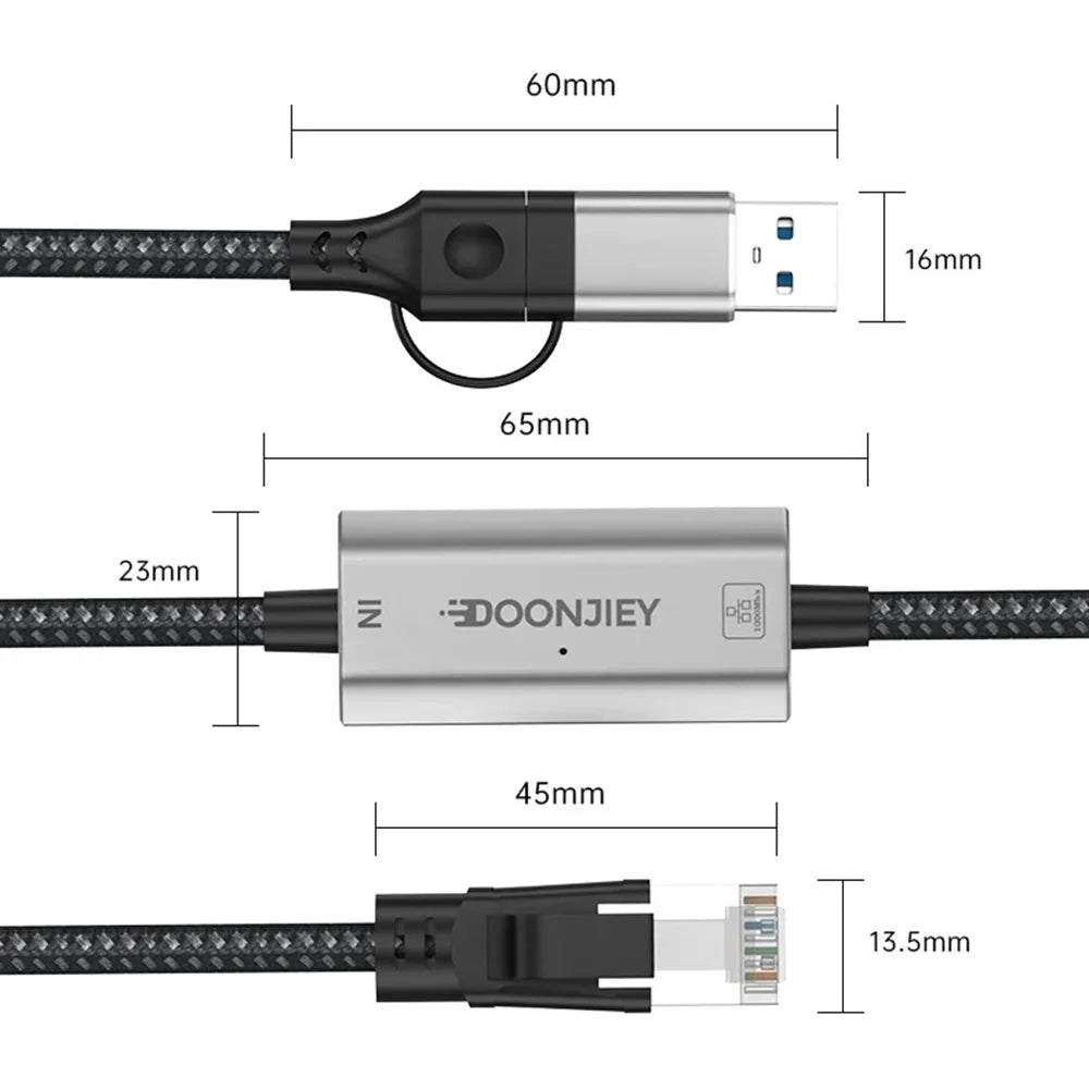 1.2m USB C + USB to RJ45 Ethernet LAN Cable 2 in 1 Gigabit Ethernet Adapter Cable for iPhone 15 Series / Macbook Pro - 6