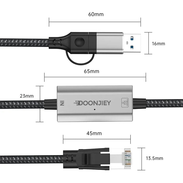 2m USB C + USB to RJ45 Ethernet LAN Cable 2 in 1 Gigabit Ethernet Adapter Cable for iPhone 15 Series / Macbook Pro - 6