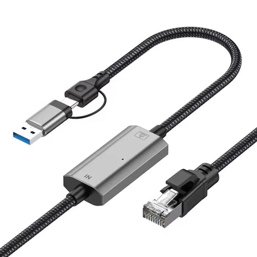 3m USB C + USB to RJ45 Ethernet LAN Cable 2 in 1 Gigabit Ethernet Adapter Cable for iPhone 15 Series / Macbook Pro - 1