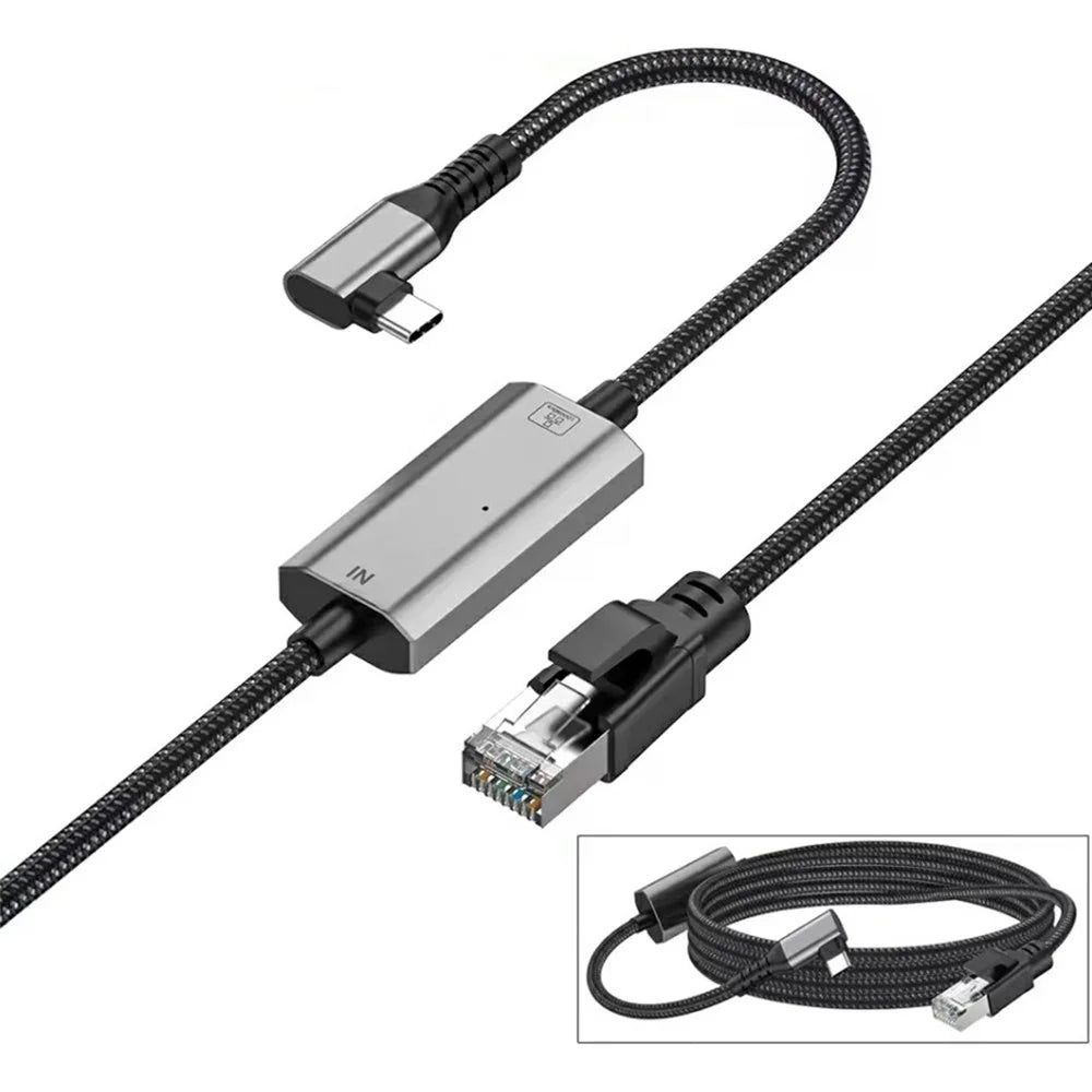 1.2m Elbow USB-C to Ethernet Adapter Cable 1000 / 100 / 10Mbps Gigabit RJ45 LAN Network Wire - 1