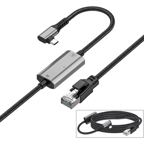 2m Elbow USB-C to Ethernet Adapter Cable 1000 / 100 / 10Mbps Gigabit RJ45 LAN Network Wire - 1