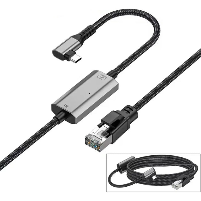 3m Elbow USB-C to Ethernet Adapter Cable 1000 / 100 / 10Mbps Gigabit RJ45 LAN Network Wire - 1