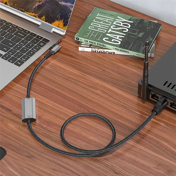 3m Elbow USB-C to Ethernet Adapter Cable 1000 / 100 / 10Mbps Gigabit RJ45 LAN Network Wire - 2