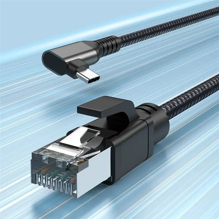 3m Elbow USB-C to Ethernet Adapter Cable 1000 / 100 / 10Mbps Gigabit RJ45 LAN Network Wire - 4