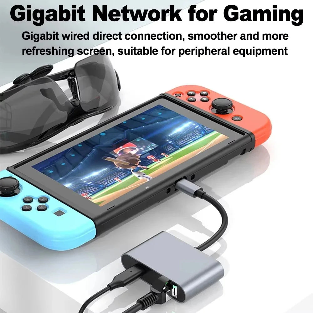 Type C 4 in 1 Gigabit Ethernet Adapter USB C to 1000Mbps RJ45  /  PD 60W  /  USB Hub Converter - 3
