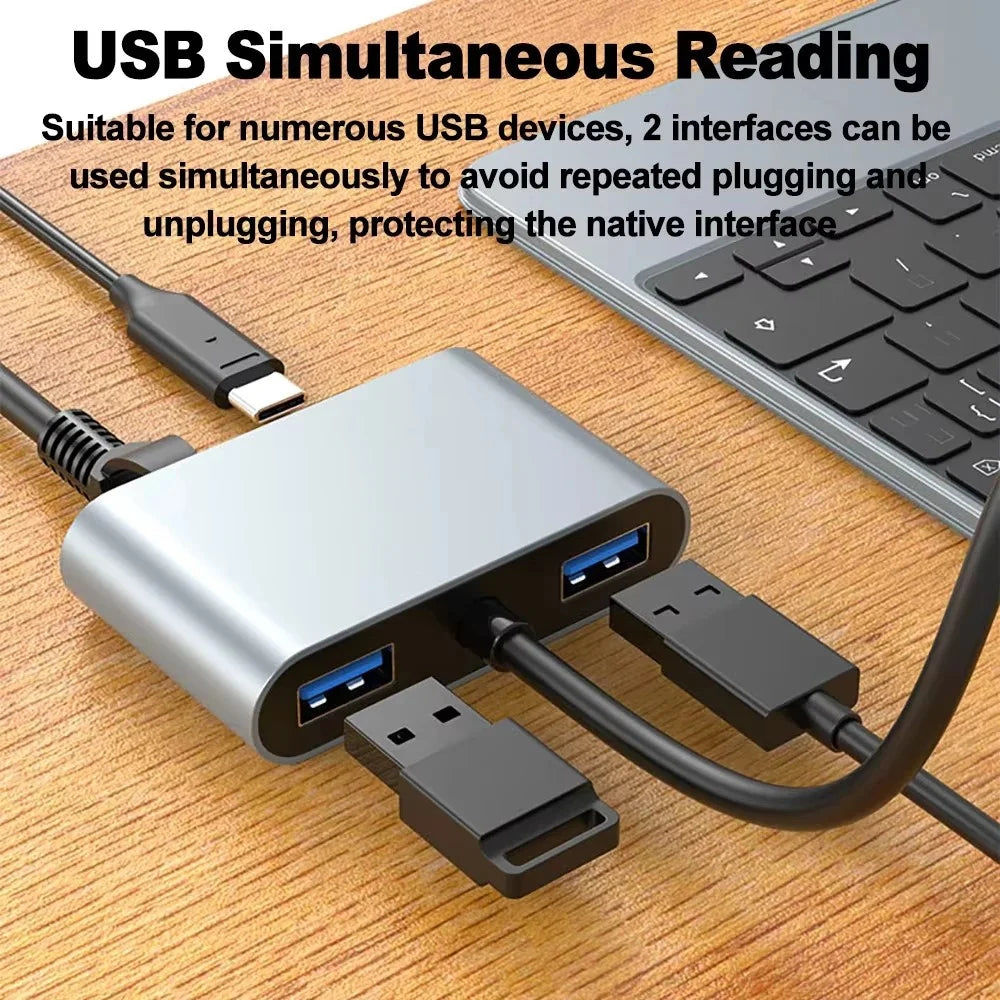 Type C 4 in 1 Gigabit Ethernet Adapter USB C to 1000Mbps RJ45  /  PD 60W  /  USB Hub Converter - 5