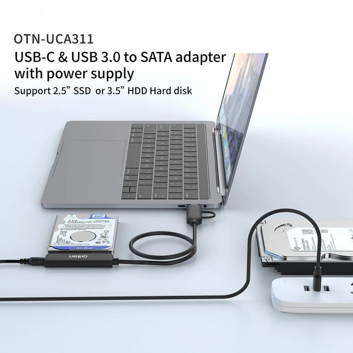 ONTEN UCA311 USB A + USB C to SATA Converter with Power Supply for 2.5 Inch HDD / SSD - 2
