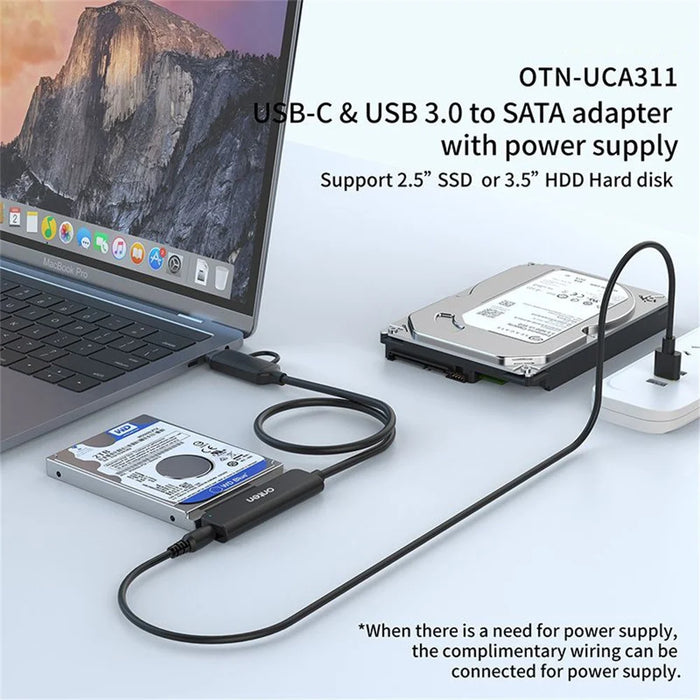 ONTEN UCA311 USB A + USB C to SATA Converter with Power Supply for 2.5 Inch HDD / SSD - 3