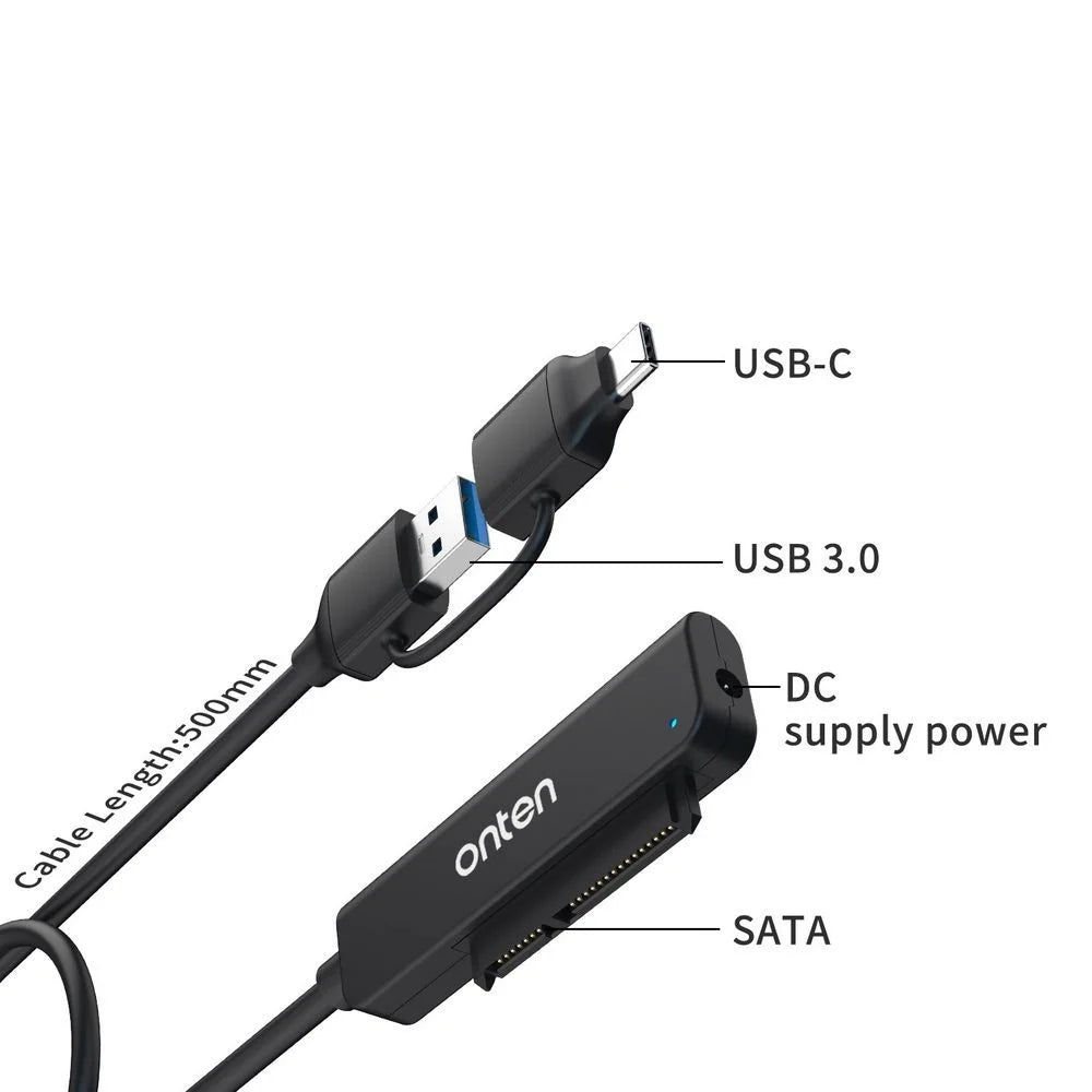 ONTEN UCA311 USB A + USB C to SATA Converter with Power Supply for 2.5 Inch HDD / SSD - 4
