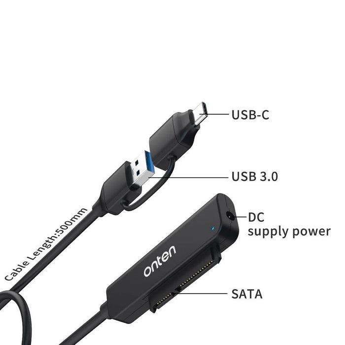 ONTEN UCA311 USB A + USB C to SATA Converter with Power Supply for 2.5 Inch HDD / SSD - 4