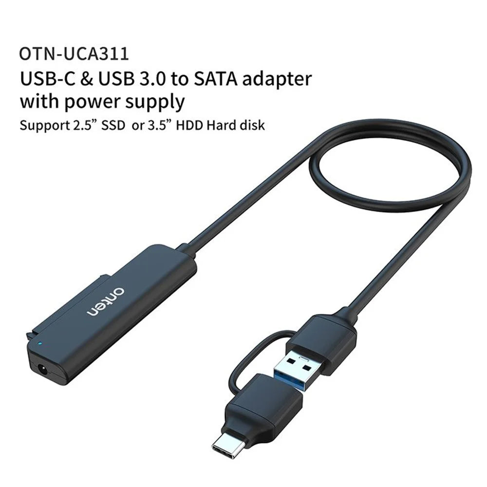 ONTEN UCA311 USB A + USB C to SATA Converter with Power Supply for 2.5 Inch HDD / SSD - 5