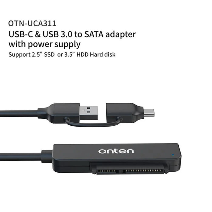 ONTEN UCA311 USB A + USB C to SATA Converter with Power Supply for 2.5 Inch HDD / SSD - 6