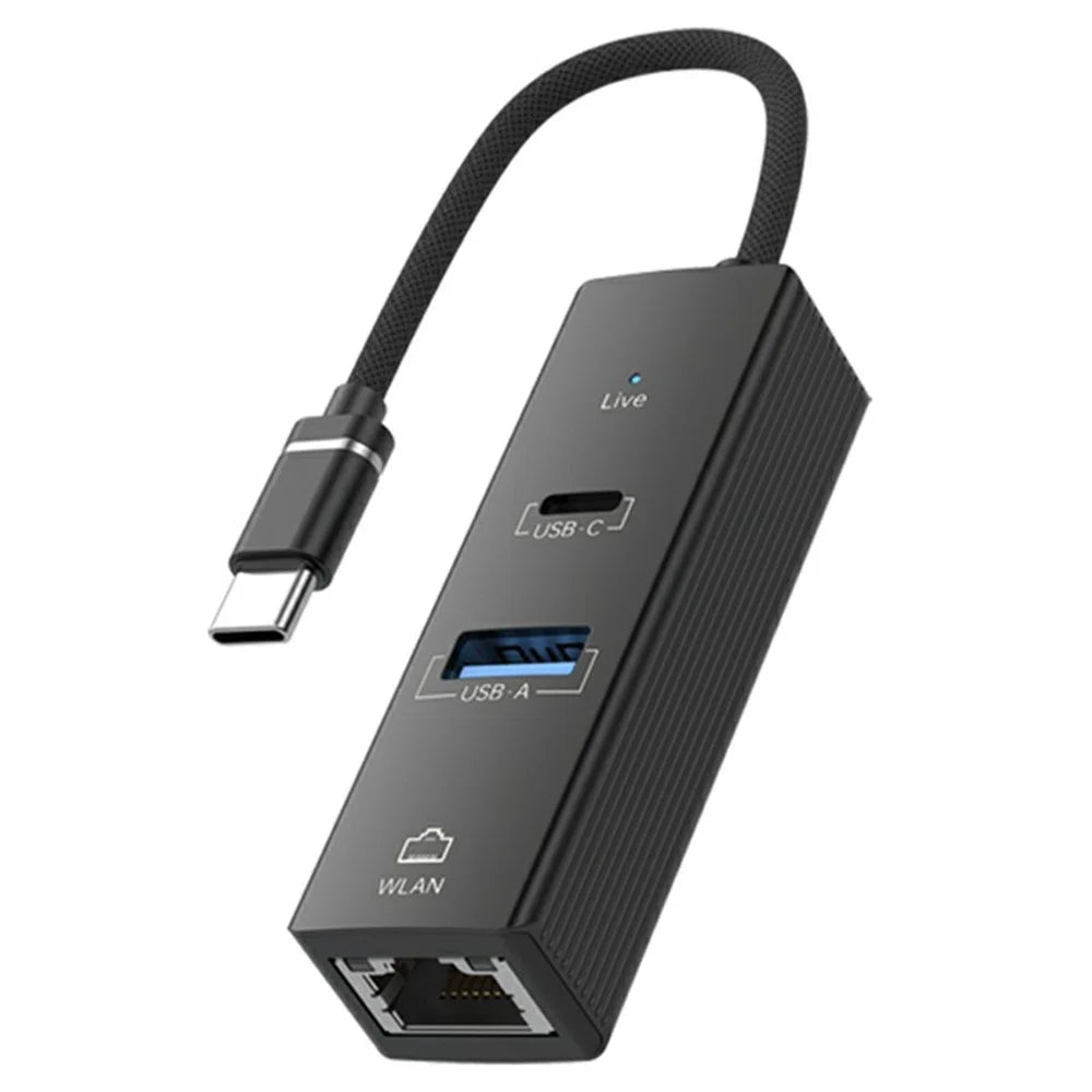 Type-C to USB-A USB-C RJ45 Network Adapter 100Mbps Ethernet Connector - Black - 1