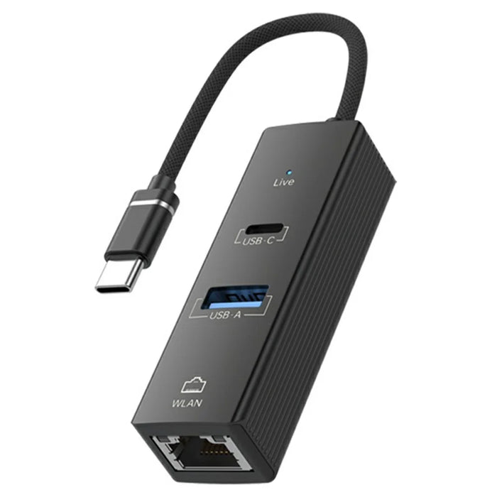 Type-C to USB-A USB-C RJ45 Network Adapter 100Mbps Ethernet Connector - Black - 1