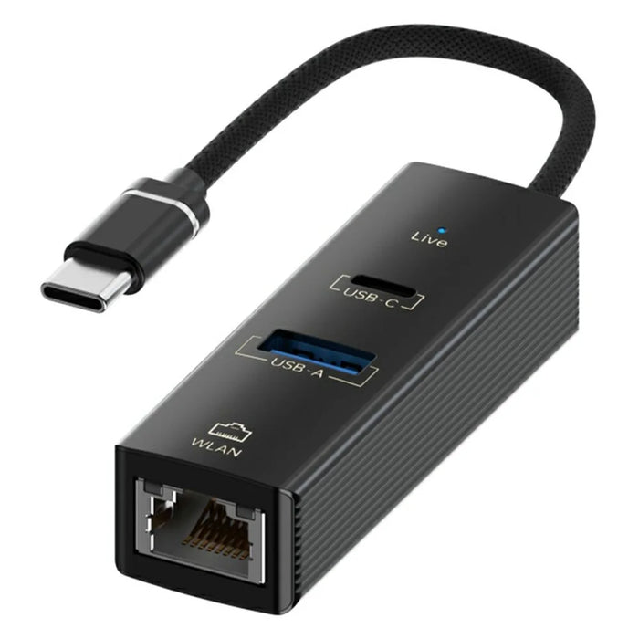 Type-C to USB-A USB-C RJ45 Network Adapter 100Mbps Ethernet Connector - Black - 2
