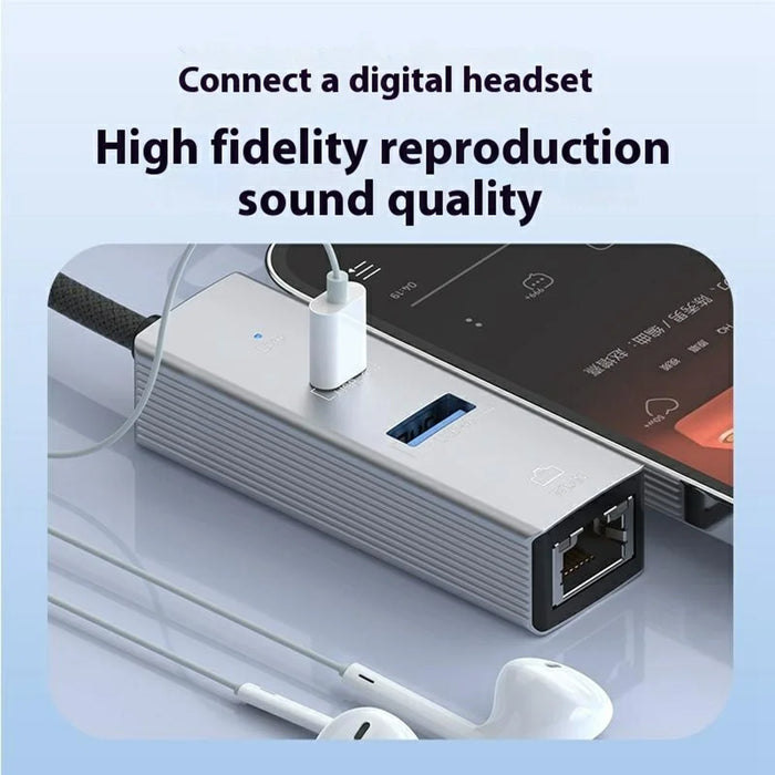 8Pin / Type-C to USB-A USB-C RJ45 Network Adapter Aluminum Alloy 100Mbps Ethernet Connector - Silver - 3