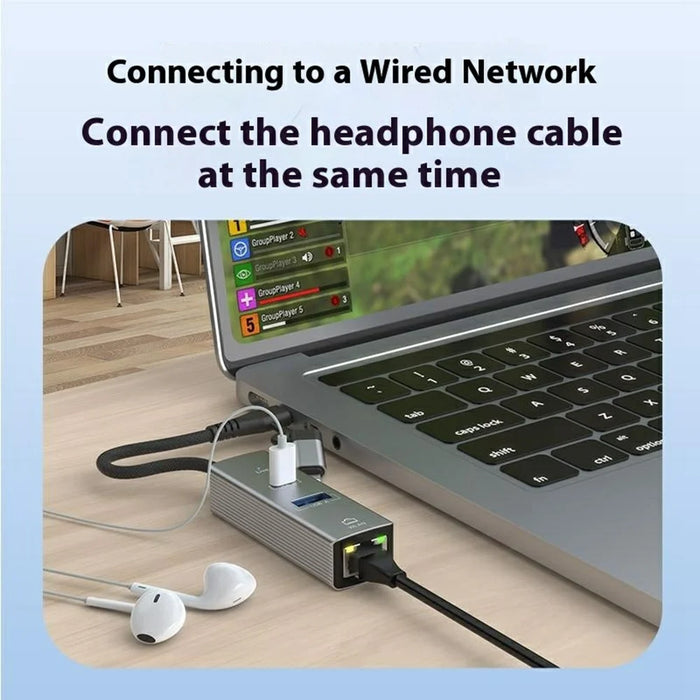 8Pin / Type-C to USB-A USB-C RJ45 Network Adapter Aluminum Alloy 100Mbps Ethernet Connector - Silver - 4