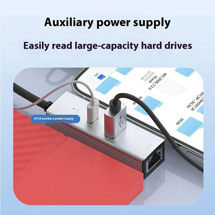 8Pin / Type-C to USB-A USB-C RJ45 Network Adapter Aluminum Alloy 100Mbps Ethernet Connector - Silver - 5
