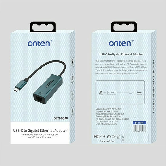 ONTEN 9598 USB-C to Ethernet Adapter Aluminum Alloy RJ45 Gigabit Network Converter - 6