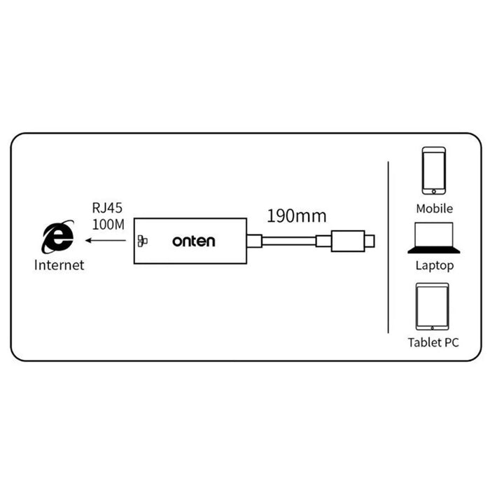ONTEN 9598D Type-C to RJ45 Network Adapter 100M / 10Mbps Ethernet Converter - 6