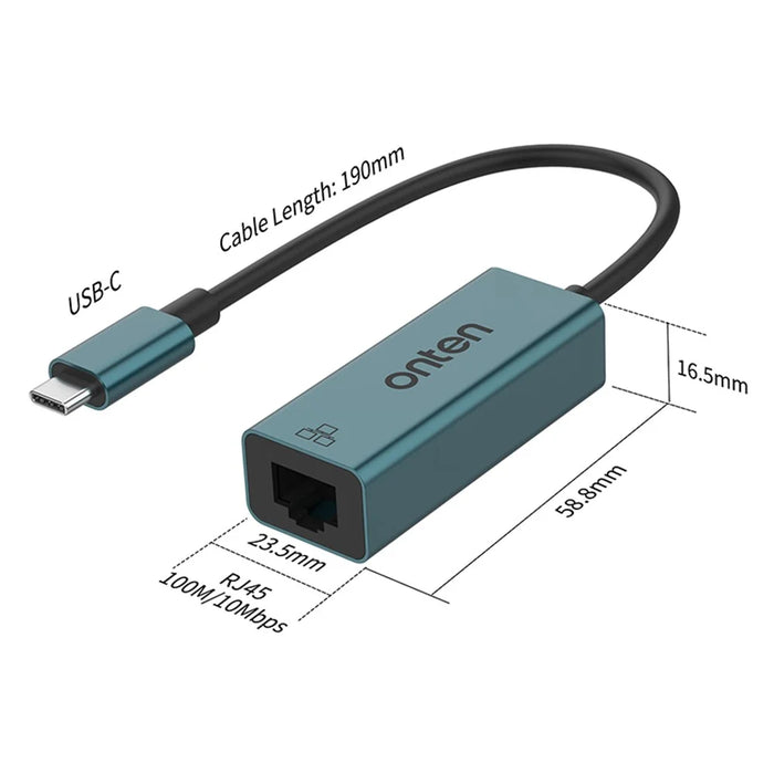 ONTEN 9598D Type-C to RJ45 Network Adapter 100M / 10Mbps Ethernet Converter - 7