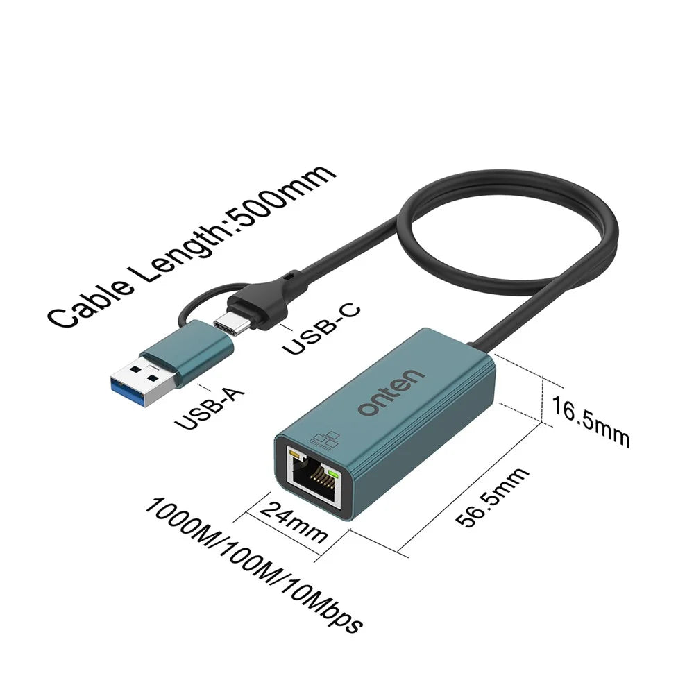 ONTEN UE106+ USB / Type-C Network Adapter 1000M Gigabit Ethernet Connector - 5