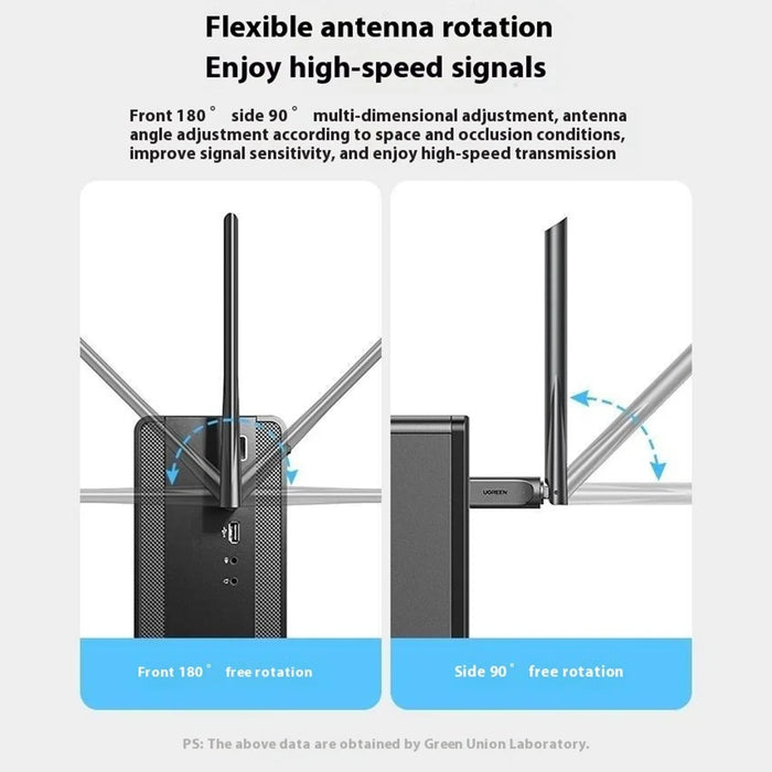 UGREEN AC650 CM496 90339 WiFi Adapter 5G Dual Band 650Mbps Gigabit High Gain USB Wireless Network Card - 5